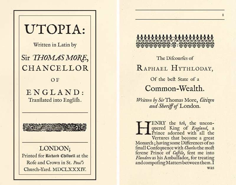 TItle Pages from More's Utopia, reconstructed facsmile